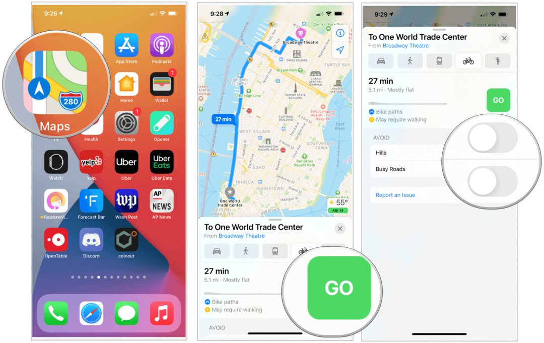 Mapy iOS 14 na kole