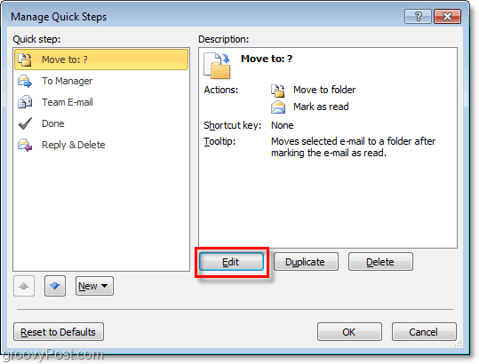 upravit rychlé kroky v aplikaci Outlook 2010