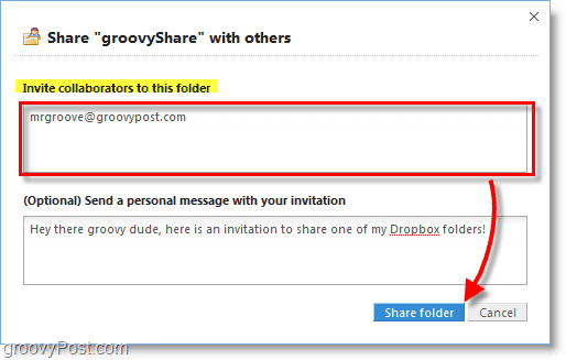 Snímek Dropbox - pozvěte lidi, aby použili vaši sdílenou složku