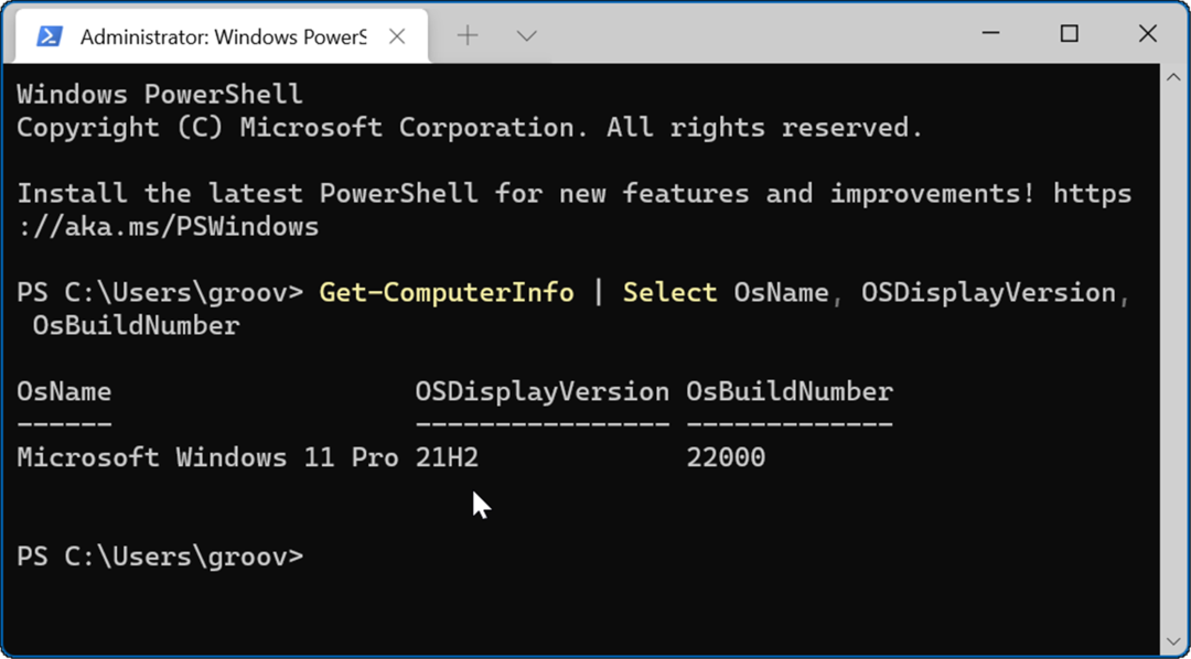 Příkaz PowerShell verze Windows 11