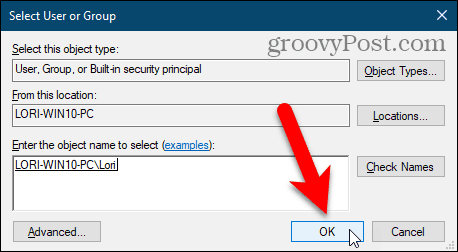 Zavřete dialogové okno Vybrat uživatele nebo skupinu v programu Windows Regisry