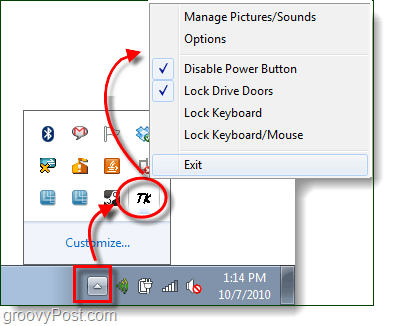 Zamkněte tlačítko napájení a dveře jednotky CD v systému Windows 7