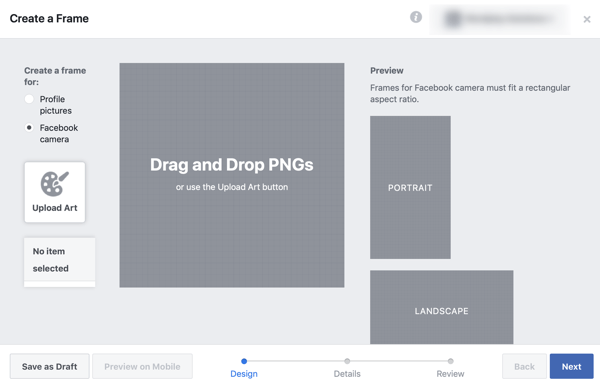 Jak propagovat vaši živou událost na Facebooku, krok 2, vytvořte si svůj rámeček ve Facebook frame studiu