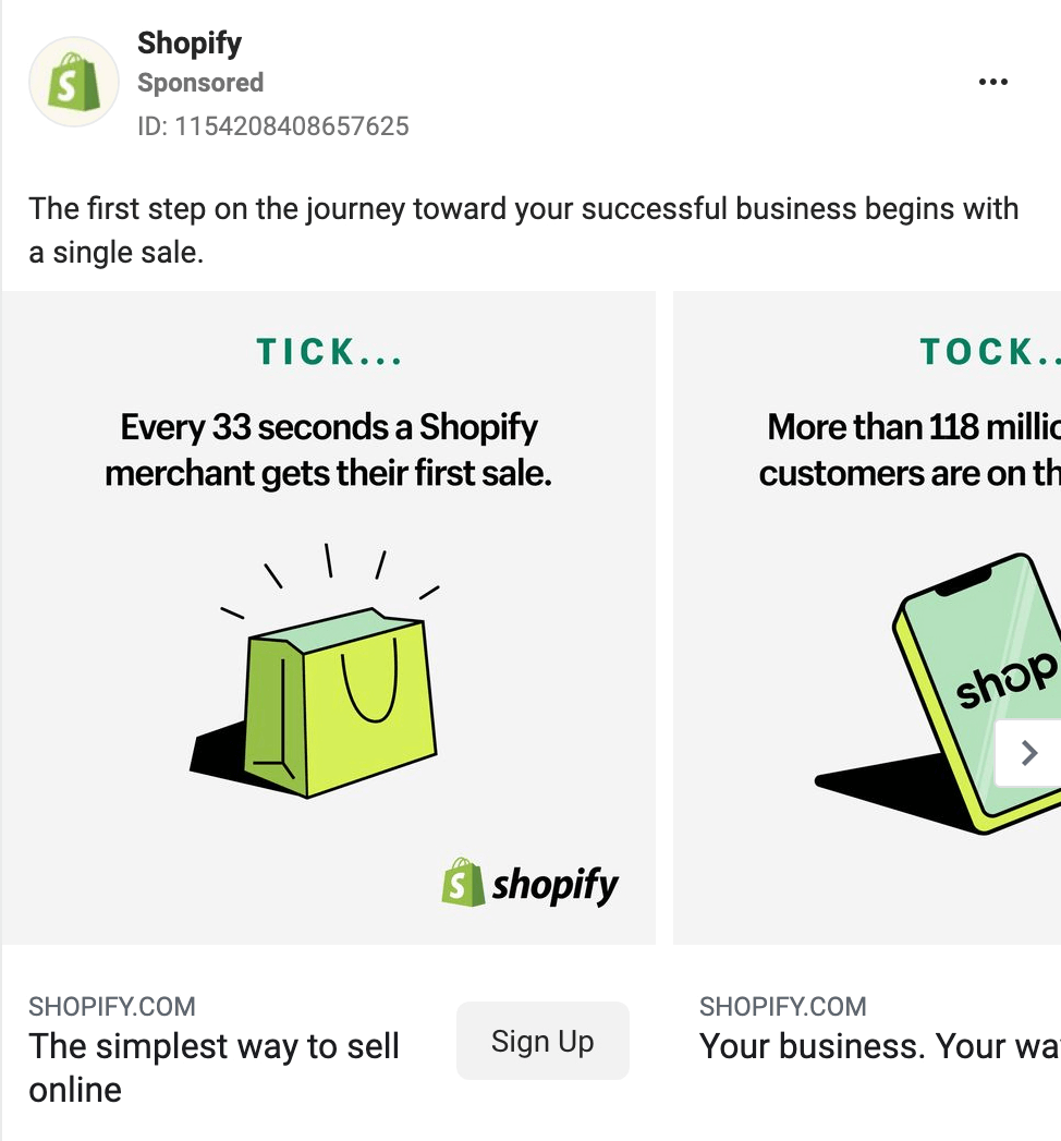 obrázek kolotočové reklamy na Facebooku ze služby Shopify