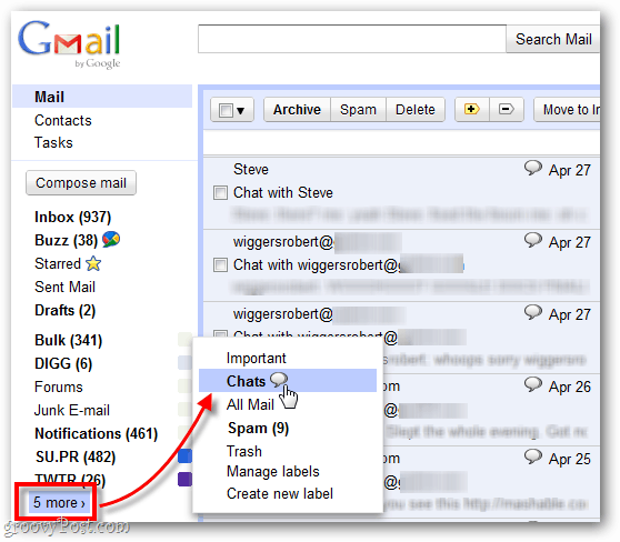 najít staré nahrané chaty v Gmailu