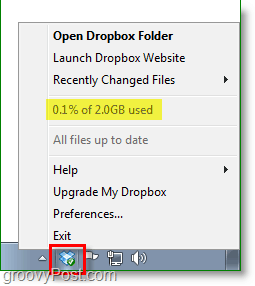 Snímek Dropbox - ikona panelu systémové schránky dropbox