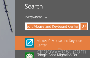 hledejte a spusťte centrum Microsoftu pro myši a klávesnice