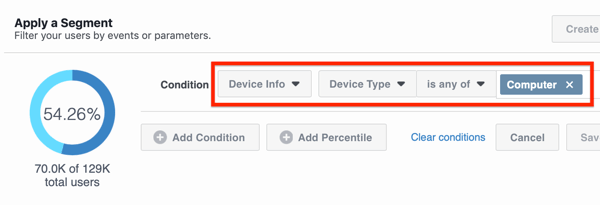 jak aplikovat segment na data Facebook Analytics