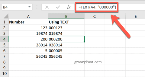 Použití TEXTU v Excelu k přidání úvodních nul