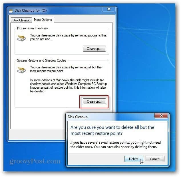 Odstraňte staré body obnovení systému Windows pro extra místo na pevném disku
