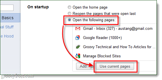 Seznam vlastních stránek při spuštění prohlížeče Chrome