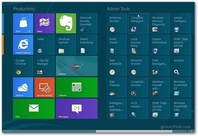 Přidání nástrojů pro správu na úvodní obrazovku systému Windows 8