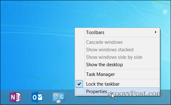 Vlastnosti hlavního panelu Windows 8.1