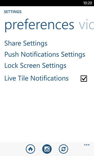 možnosti oznámení aplikace Windows Phone Instagram