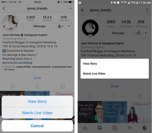 Návštěvníci profilu Instagram si mohou vybrat, kterou možnost zobrazit ve svých příbězích, pokud máte příspěvky k přehrání videa i příběhu.