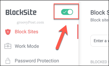Tlačítko povolení funkce BlockSite v prohlížeči Chrome