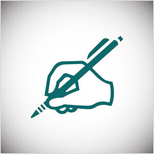 Toto je šedozelená linie ilustrace ručního psaní tužkou. Seth Godin praktikuje každodenní psaní na svém blogu.