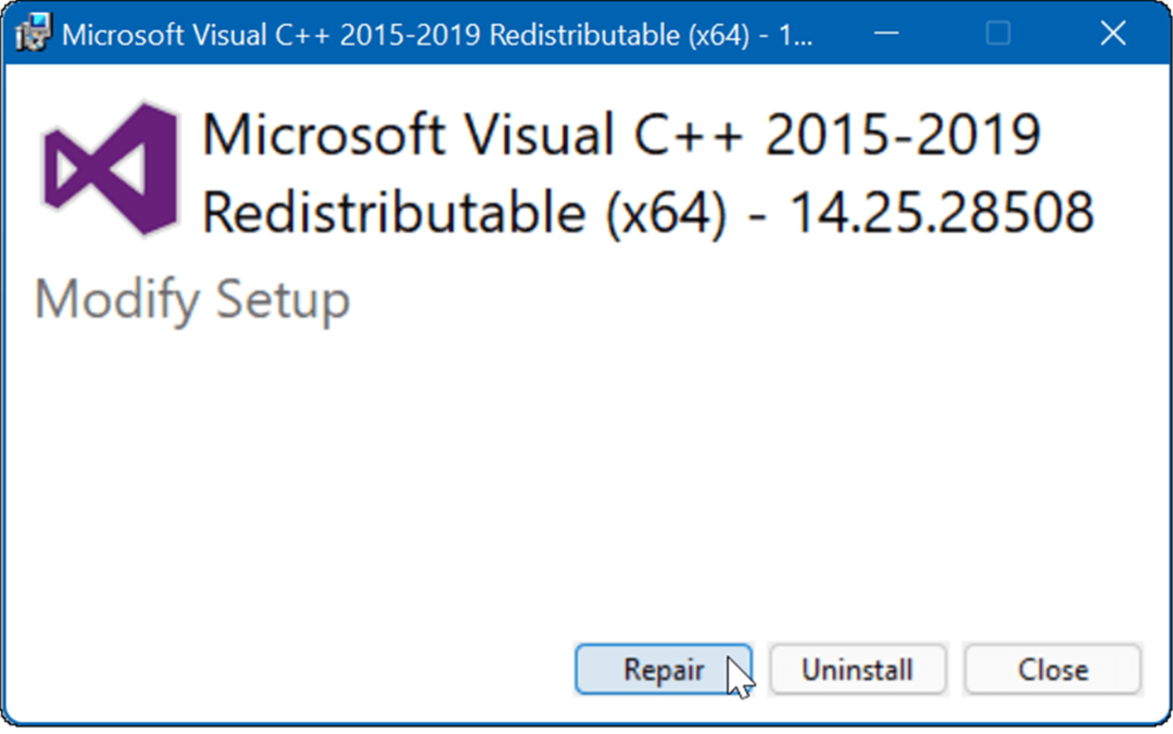 opravit Microsoft Visual C Redistributable