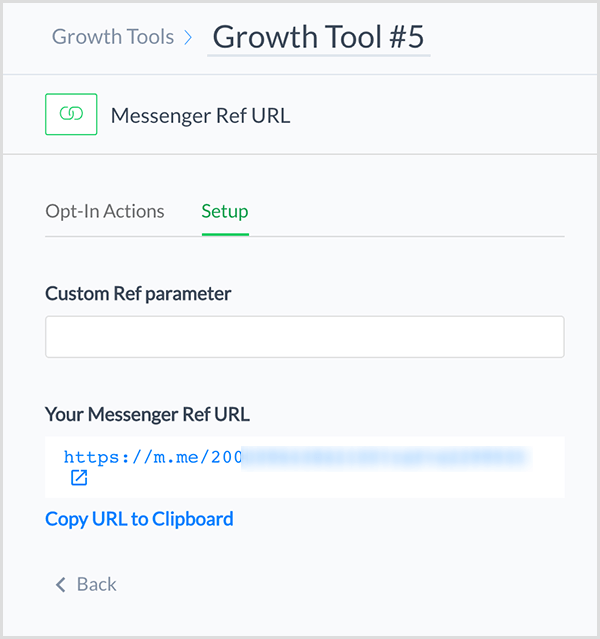 Molly Pittman říká, že nástroj ManyChat Messenger Ref URL Growth Tool vám poskytne odkaz, který někoho přesměruje na chatbot Messenger.