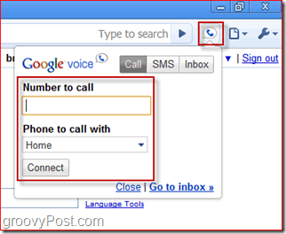 Snímek obrazovky Google Voice