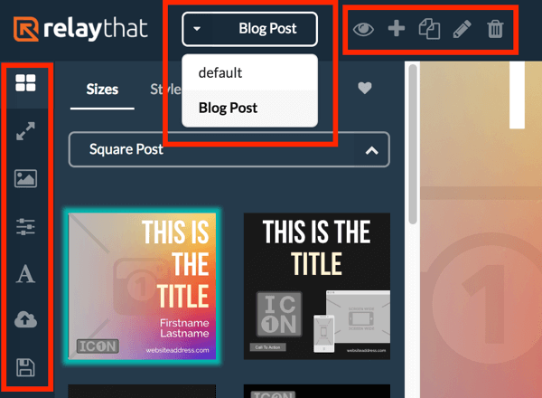 V levé nabídce můžete zobrazit různá rozvržení projektu RelayThat a v horní nabídce vybrat svůj projekt.