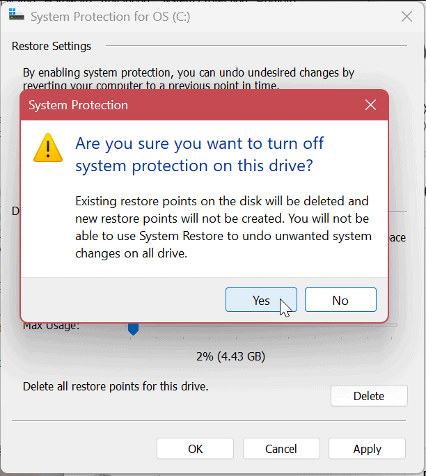Ochrana systému pro disky v systému Windows 11