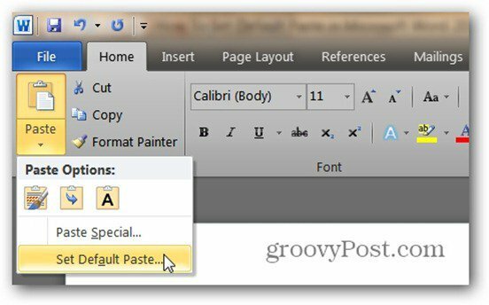 Jak nastavit výchozí vložení v aplikaci Microsoft Word 2010