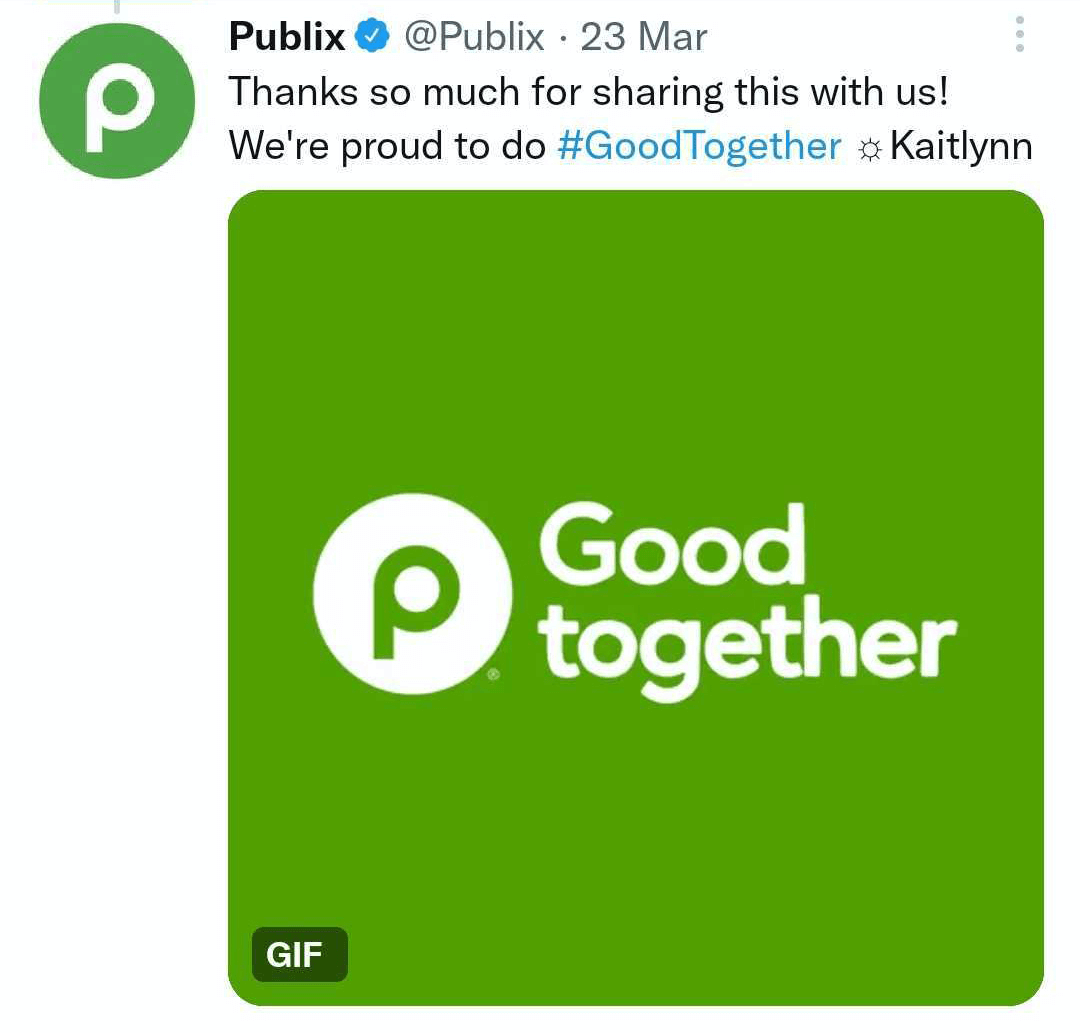 obrázek tweetu Publix s GIF