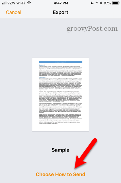 Vyberte odkaz Jak odeslat odkaz na Stránkách pro iOS