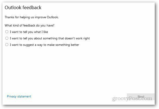 Zpětná vazba aplikace Outlook 8