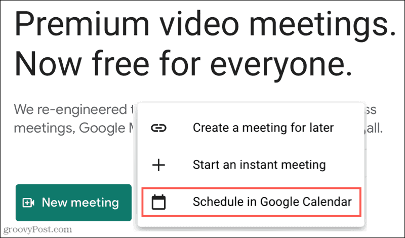 Nová schůzka, plán v Kalendáři Google