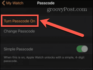 Apple Watch zapněte přístupový kód
