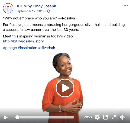 Facebook video příspěvek pro BOOM! Cindy Joseph