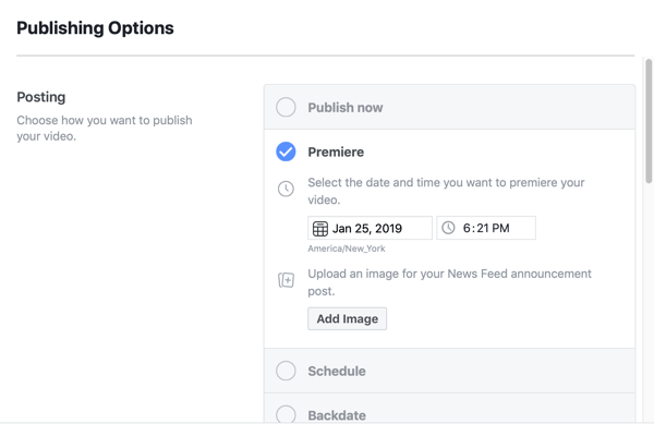 Jak nastavit Facebook Premiere, krok 5, nastavení plánování publikací