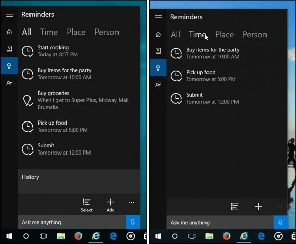 Připomenutí Cortana systému Windows 10