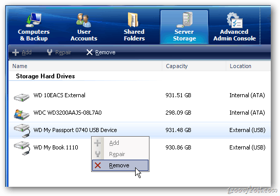 Windows Home Server: Jak odebrat externí pevný disk