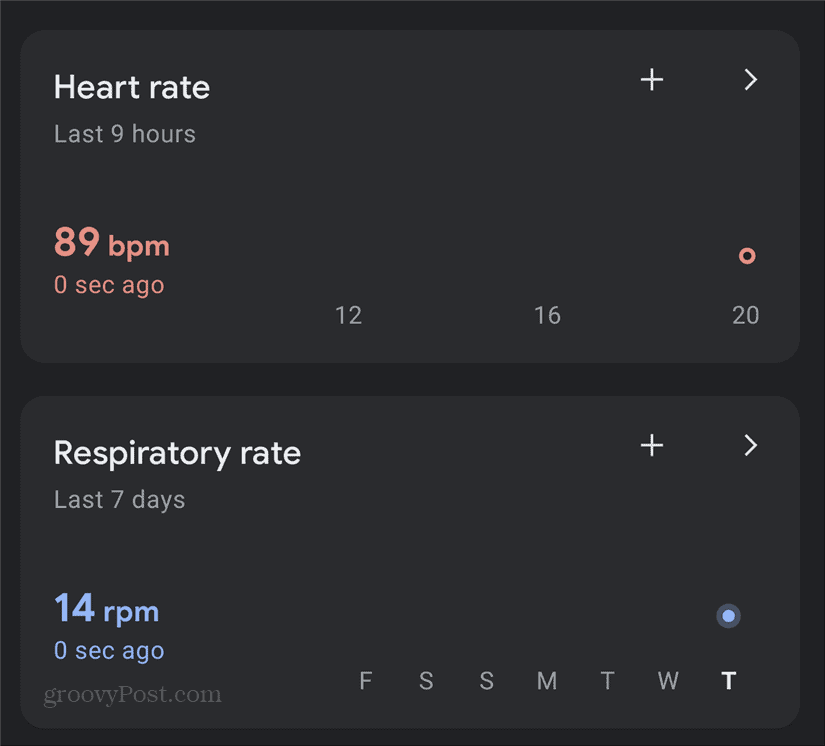 Řídicí panel Google Pixel Heart Respiratory Rate