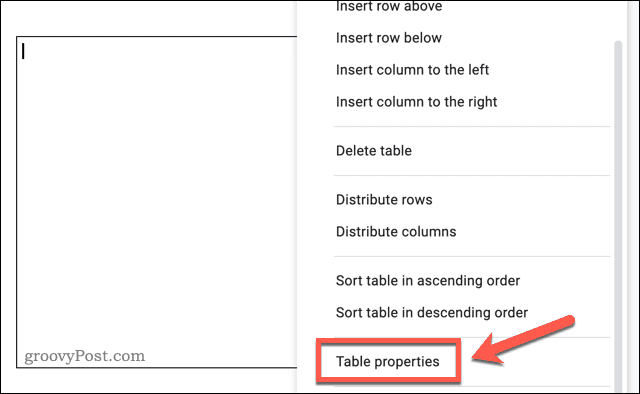 Přístup k nabídce možností tabulky v Dokumentech Google