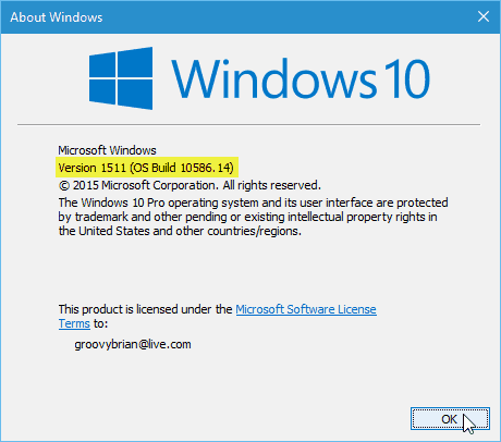 Verze aktualizace systému Windows 10