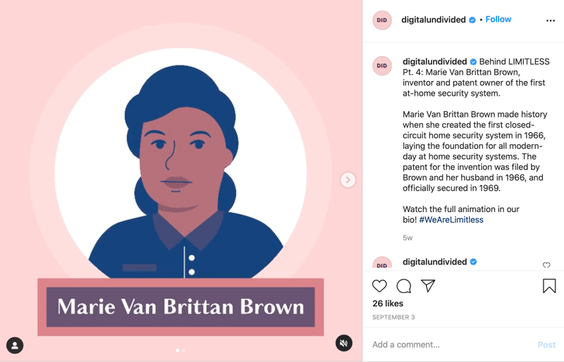 příklad úryvku příspěvku mp4 sdíleného s instagramem, který zvýrazňuje marii van brittan brown jako pt. 4 v seriálu #wearelimitless