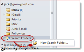 Složky hledání aplikace Outlook 2010