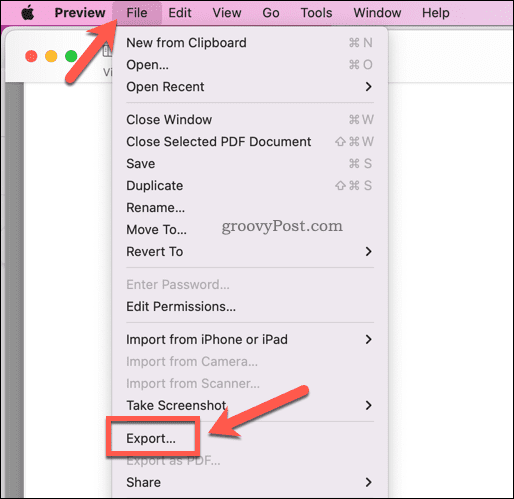 Export souboru PDF v Preview na Macu