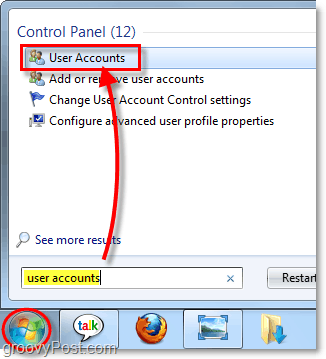 přístup k uživatelským účtům v systému Windows 7