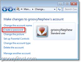 najděte výzvu k přidání hesla k uživatelskému účtu systému Windows 7