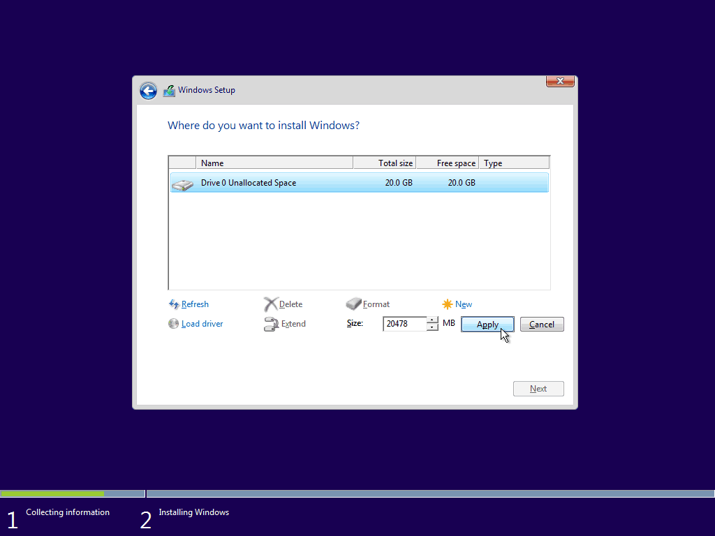 08 Využijte maximální dostupný prostor Windows 10 Clean Install