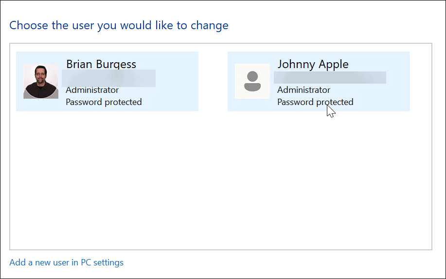 Změňte typ účtu ve Windows 11