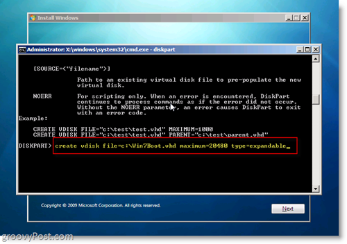 Windows 7 Nativní VHD Nainstalujte duální spuštění Vytvořte VHD z CMD výzvy