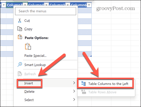 excel vložit sloupce tabulky doleva