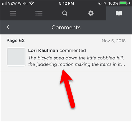 Klepněte na komentář v BookFusion pro iOS