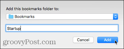 Přidejte tuto složku záložek do dialogového okna v prohlížeči Safari v systému Mac